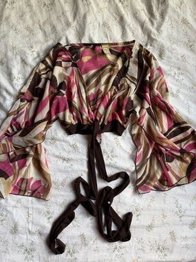 Sheer multicolored tie front cardigan size large in great condition